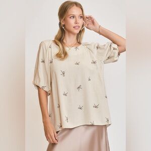Umgee Full Size Linen Blend Ribbon Embroidered Top Plus Size